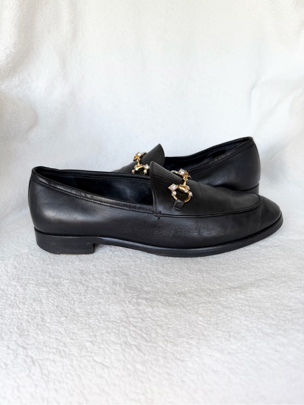 Gucci Black Leather Women's Loafers with Gold Horsebit Size 8.5